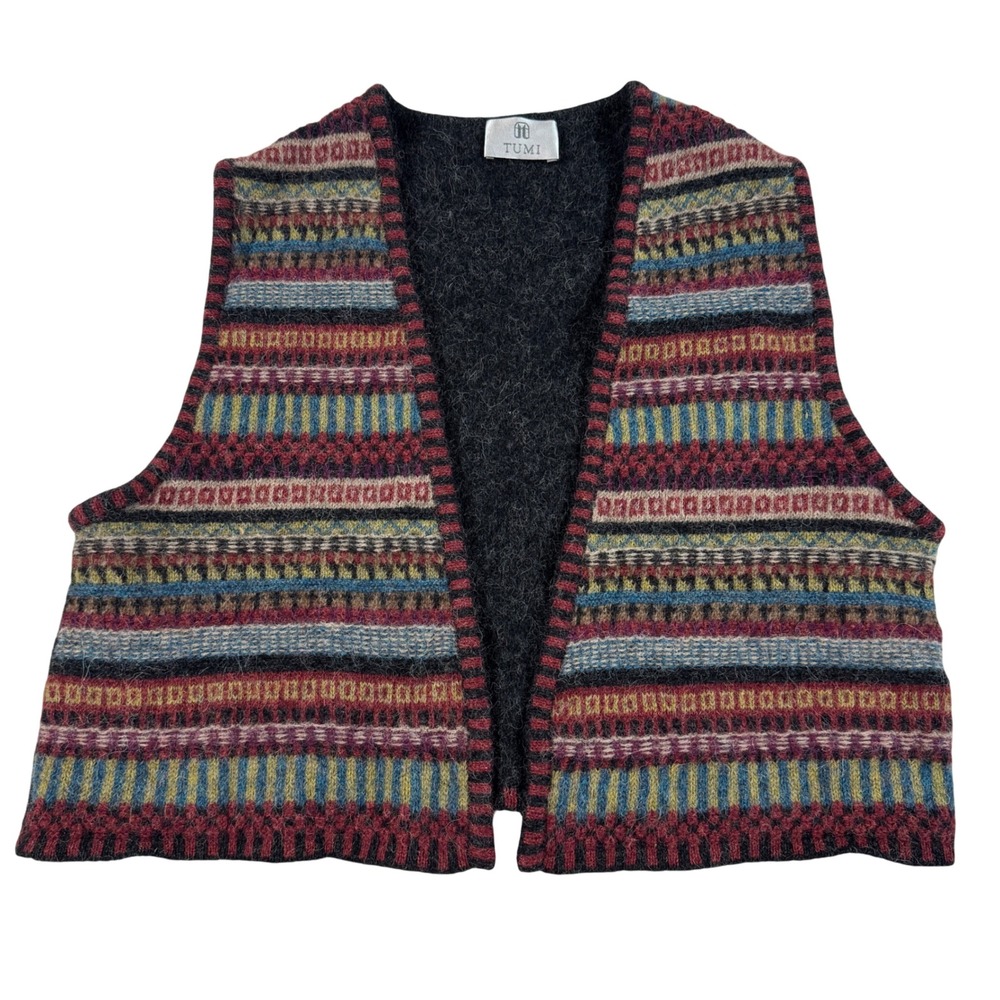 Tumi Alpaca Wool Blend Fair Isle Knit Vest Made in Peru Women's S Whimsy Aztec